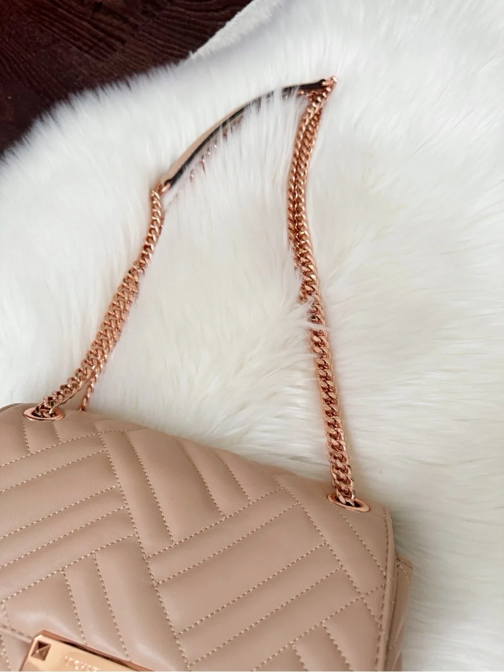Michael Kors Quilted Blush Shoulder Bag with Rose Gold Chain